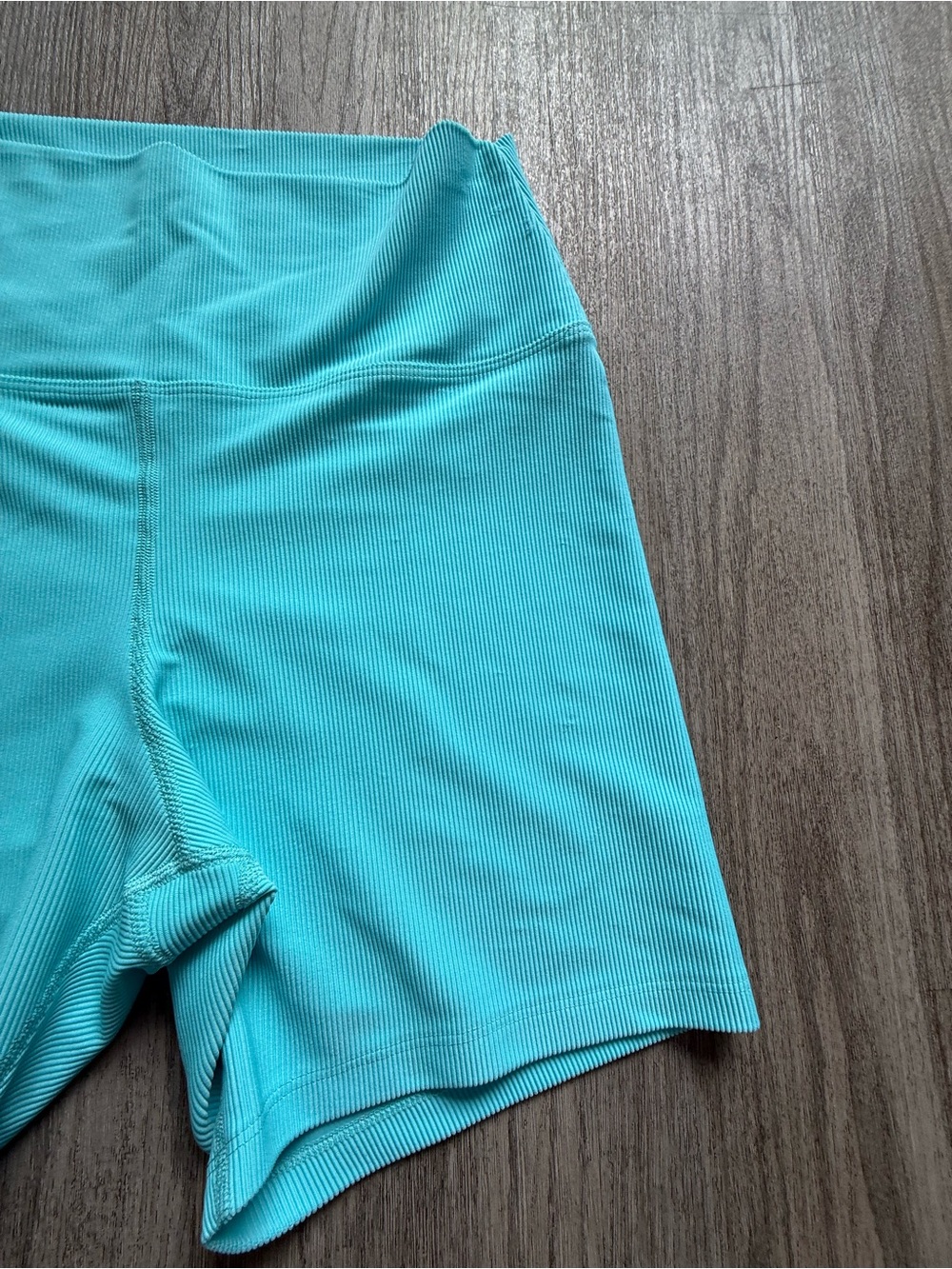 Beach Riot Turquoise Ribbed High-Waist Bike Shorts - Picture 3 of 6